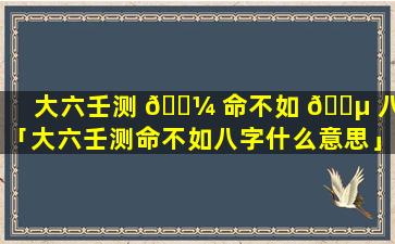 大六壬测 🌼 命不如 🐵 八字「大六壬测命不如八字什么意思」